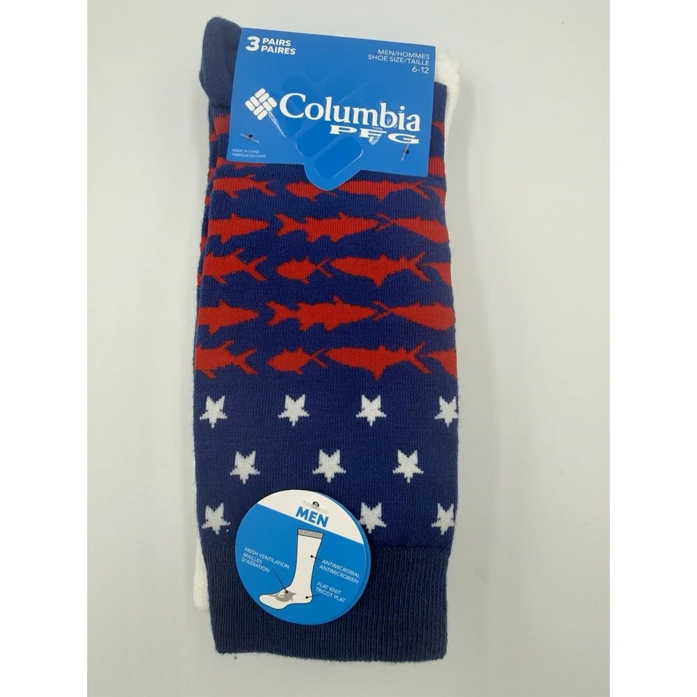 Columbia Men's PFG Patriot Crew Socks 2 Pack 6 Pairs sz 6-12 Fishing
